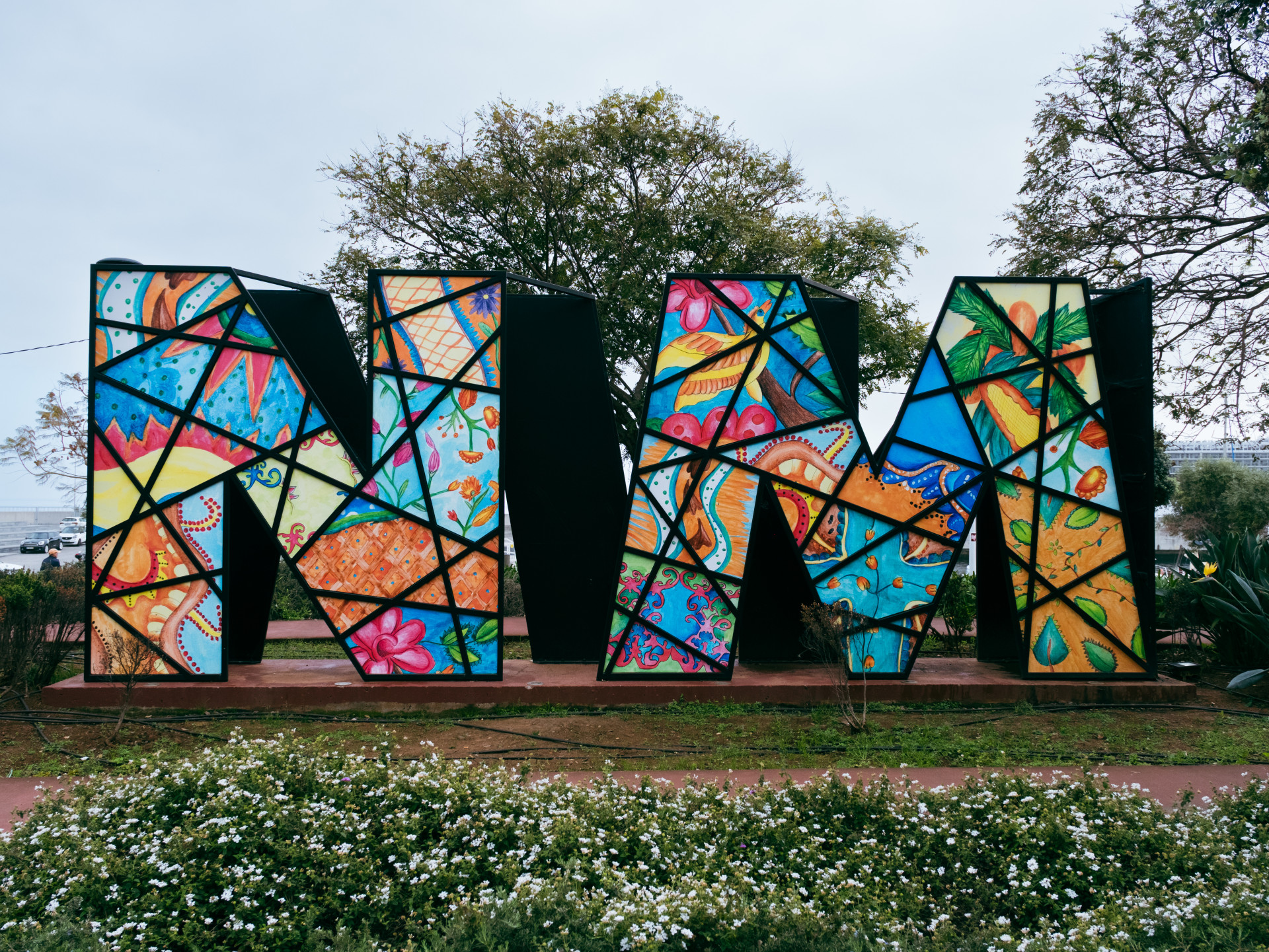 Colorful 'NM' Mosaic Sculpture on Lido Promenade