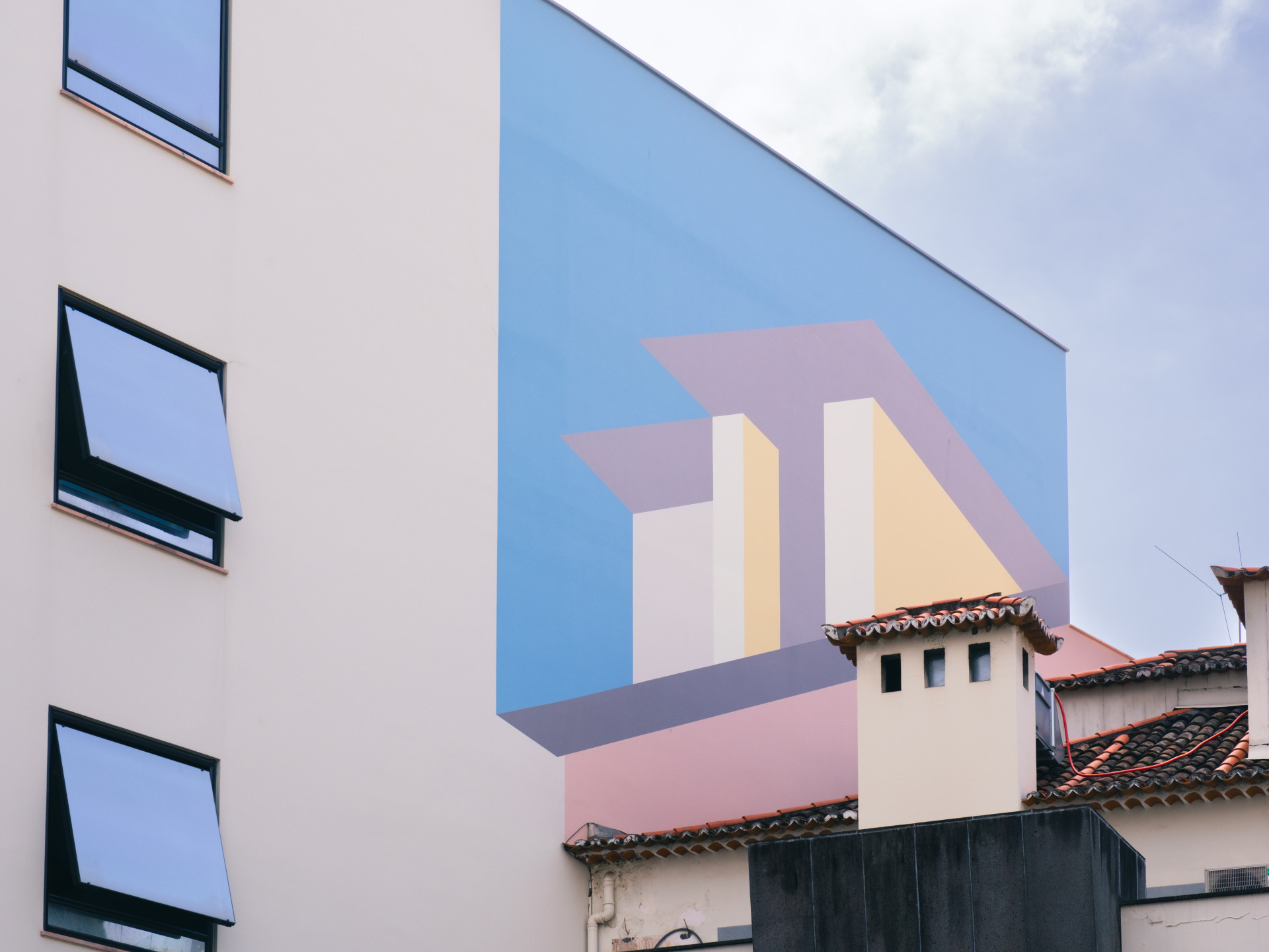 Geometric Mural on Building Facade in Funchal, Madeira