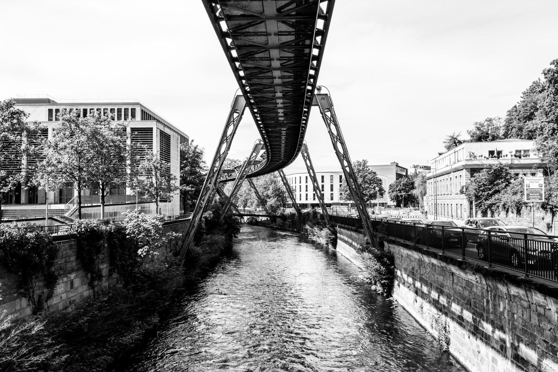 Wuppertal Schwebebahn over River Wupper (Wuppertal)