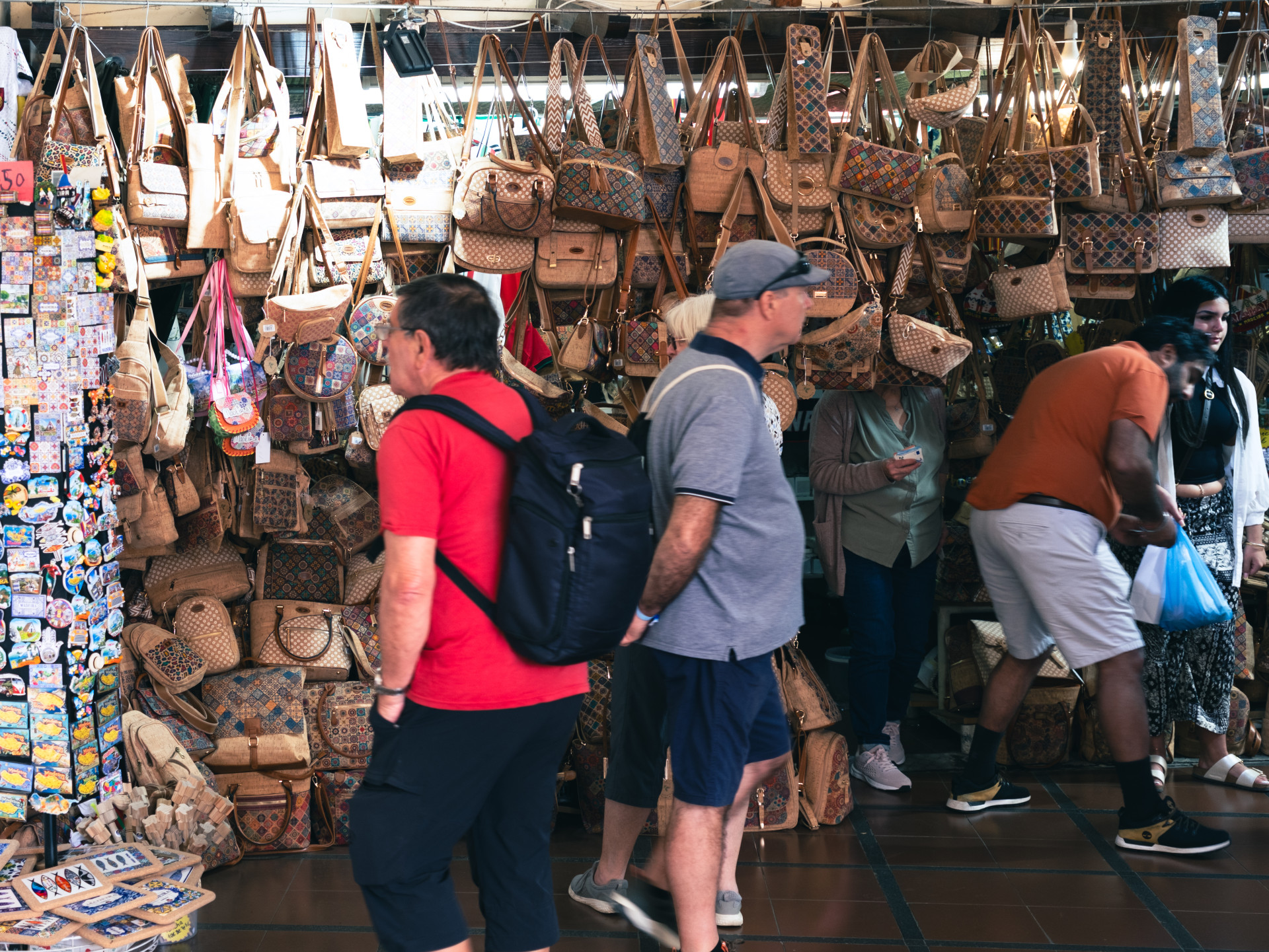 Traditional Portuguese Cork Handbags in Funchal Market