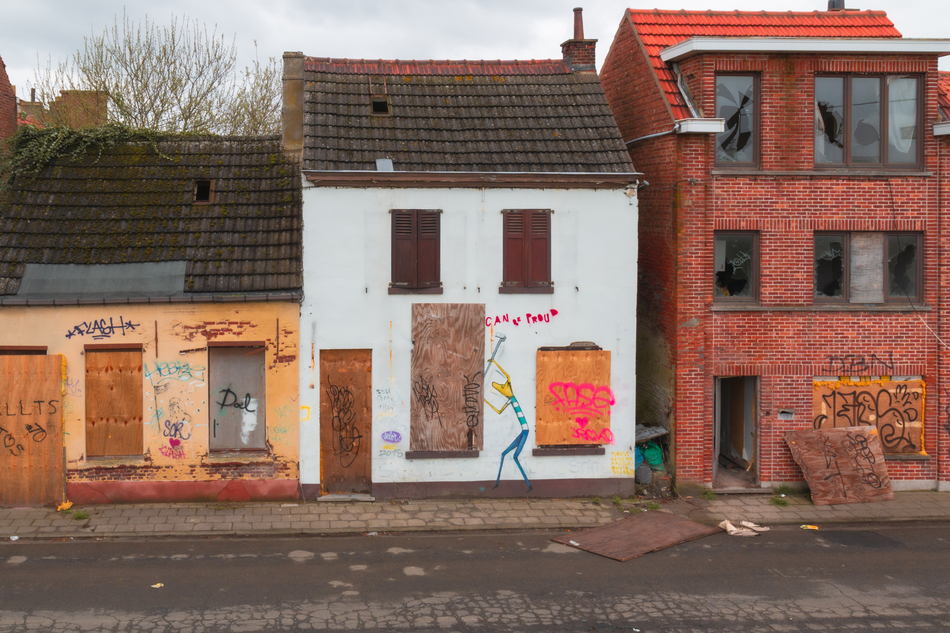 Abandoned Houses with Vibrant Graffiti