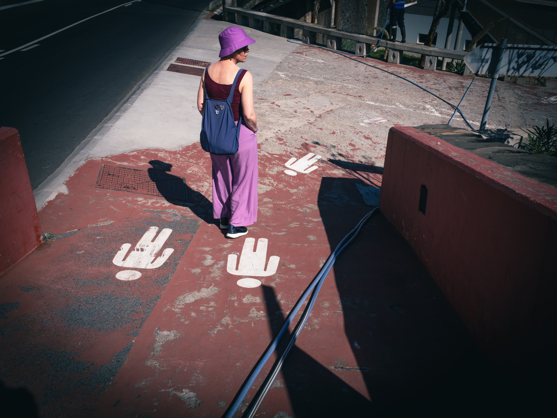 Traveler on Red Pedestrian Walkway, Funchal